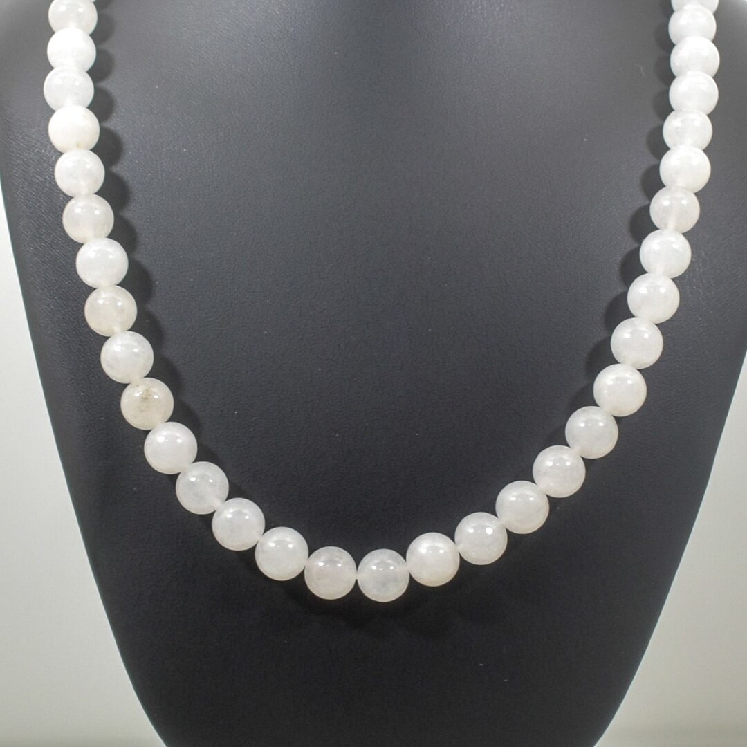 Natural 10 Mm White Jade Bead Necklace16 Inch 18 Inch, 20 Inch, 22