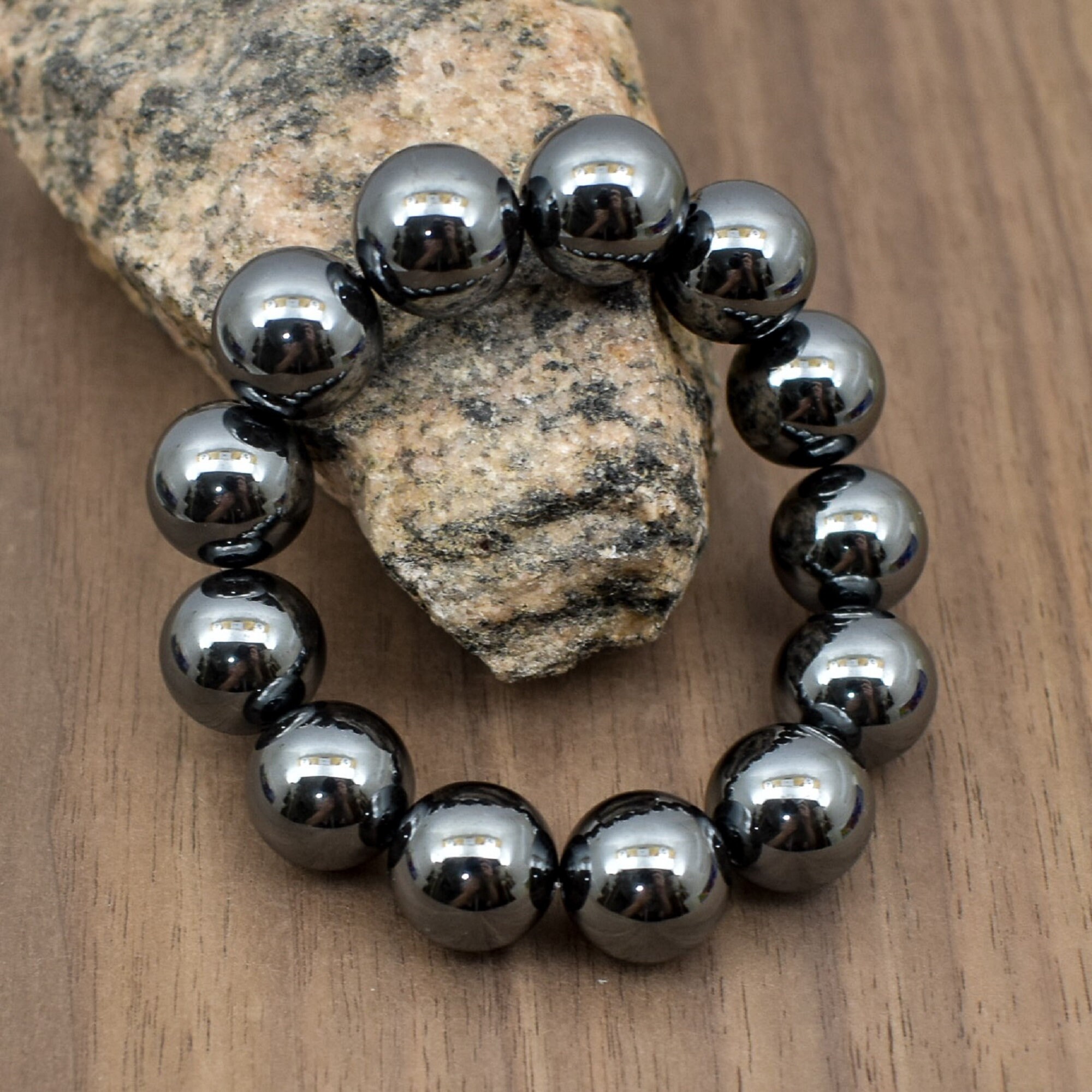 Non Magnetic Hematite Purple Stripe Stone Bead Bracelet Mens Therapy Jewelry #IS-119 Non Magnetic Hematite Purple Stripe Stone Bead Bracelet Mens Therapy Jewelry #IS-119