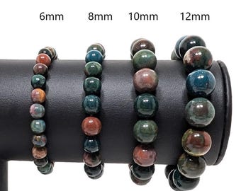 Heliotrope Green Bloodstone Bead Bracelet Natural Gemstone 6mm 8 mm 10mm 12mm - 5 to 9 inch-Men, Women,Unisex Gemstone Bracelet - Gloss Bead