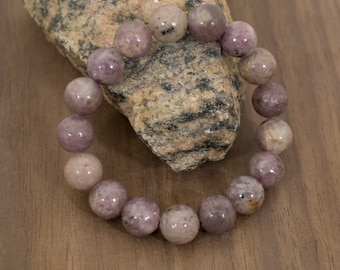 Natural 10 mm Lilac Lithium Mica Bead Bracelet-5 inch to 9 inch-Men, Women,Unisex Gemstone Bracelet-Necklace Available-Healing Stone