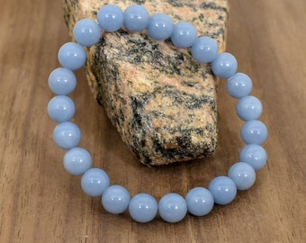 Natural 8 mm Blue Angelite Bead Bracelet-5 inch to 9 inch-Men, Women,Unisex Gemstone Bracelet-Necklace Available -Healing Stone