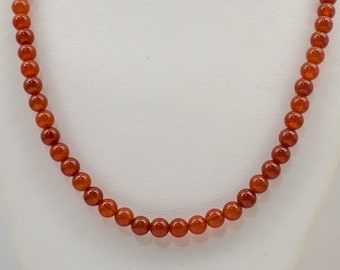 Natural 6 mm Carnelian Bead Necklace-18 inch, 20 Inch, 22 Inch, 24 Inch, 27 inch,30 inch-CUSTOM-Stainless Steel Lobster Clasp -Healing Stone