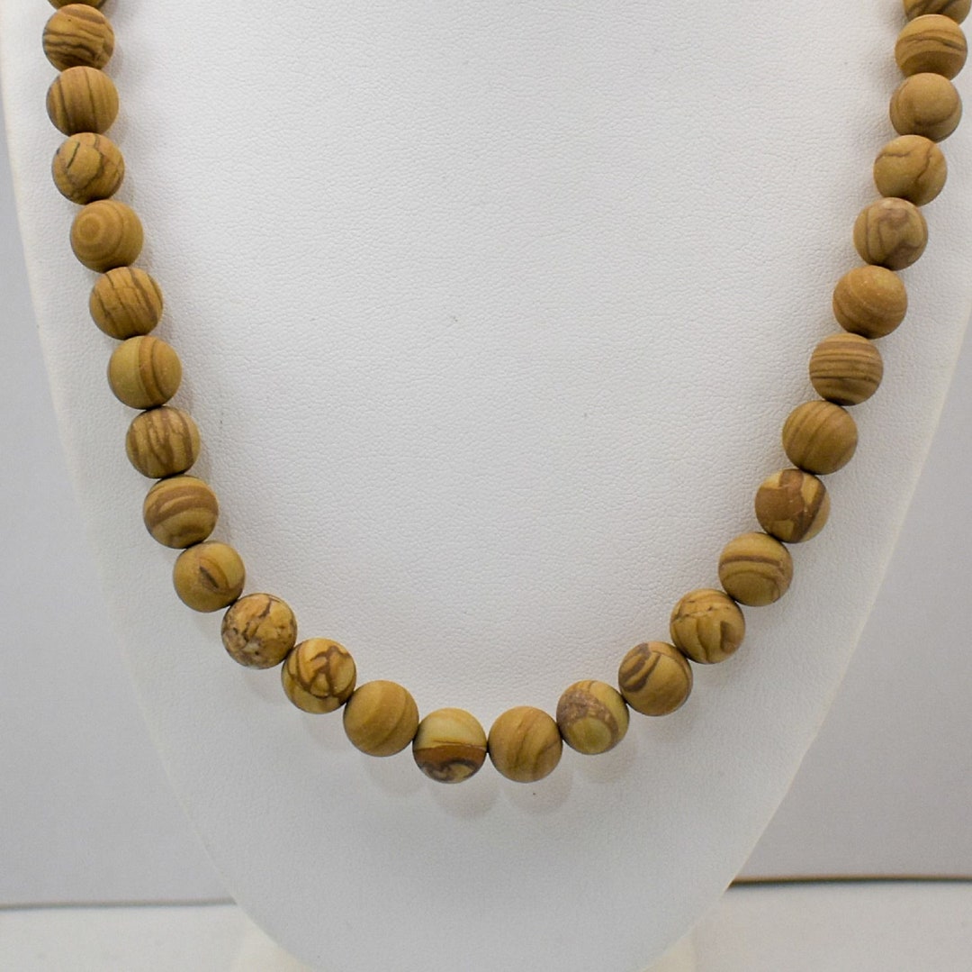 Natural 10 Mm Matt Wood Grain Jasper Bead Necklace18 Inch 20 Etsy