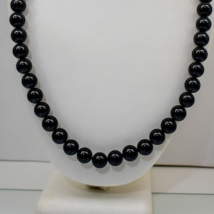 Natural 10 mm Black Onyx Bead Necklace-16 inch 18 inch, 20 Inch, 22 Inch, 24 Inch, 27 inch, 30 inch-Stainless Steel Lobster Clasp