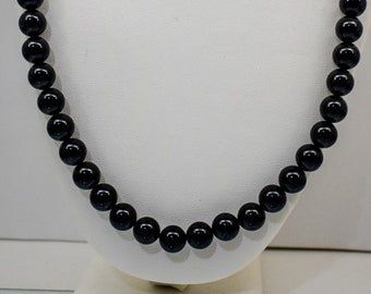 Natural 10 mm Black Onyx Bead Necklace-18 inch, 20 Inch, 22 Inch, 24 Inch, 27 inch, 30 inch-CUSTOM-Stainless Steel Lobster Clasp
