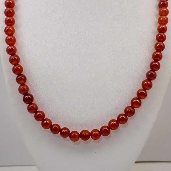 Natural 8 mm Carnelian Bead Necklace-18 inch, 20 Inch, 22 Inch, 24 Inch, 27 inch,30 inch-CUSTOM-Stainless Steel Lobster Clasp -Healing Stone