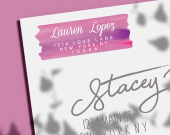 Magenta Return Address Labels | Personalized Labels | Ombre Return Address Stickers  | Address Sticker Sheet | Watercolor Address Labels