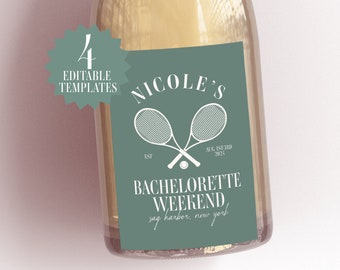 Bachelorette Weekend Wine Labels Tennis Club | Personalized Labels | Champagne Label | Bachelorette Party Decor
