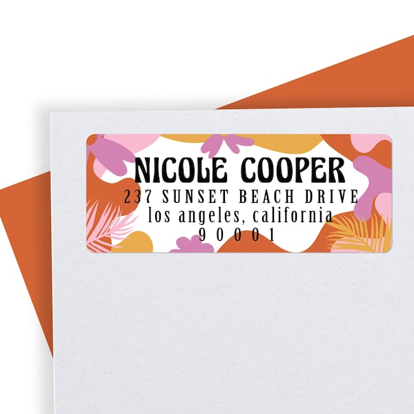 Retro Abstract Return Address Labels | Spice Personalized Labels | Custom Return Address Sticker | Colorful Floral Labels | Printed