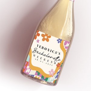 Groovy Floral Bachelorette Weekend Wine Labels | Personalized Labels | Champagne Labels | Custom Drink Label | Bachelorette Party Decoration