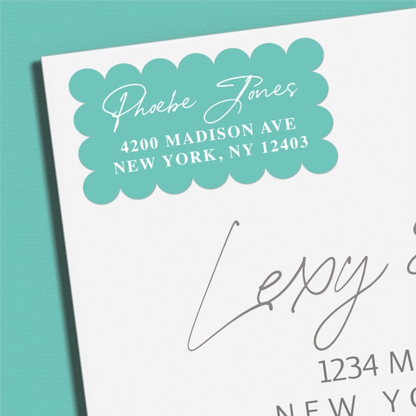 Turquoise Scallop Edged Return Address Labels | Personalized Labels | Custom Return Address Sticker | Colorful Labels | Unique Gifts