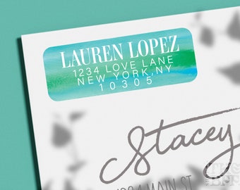 Green Watercolor Return Address Labels | 8257 Avery Matte Labels 3/4" x 2-1/4" | Instant Download Label Template | Digital Download Labels