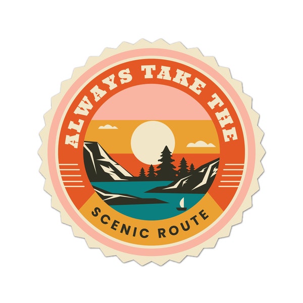 Always Take The Scenic Route Vinyl Sticker | Adventure Stickers | Outdoor Stickers | Wanderlust Laptop Stickers | Waterproof Decals