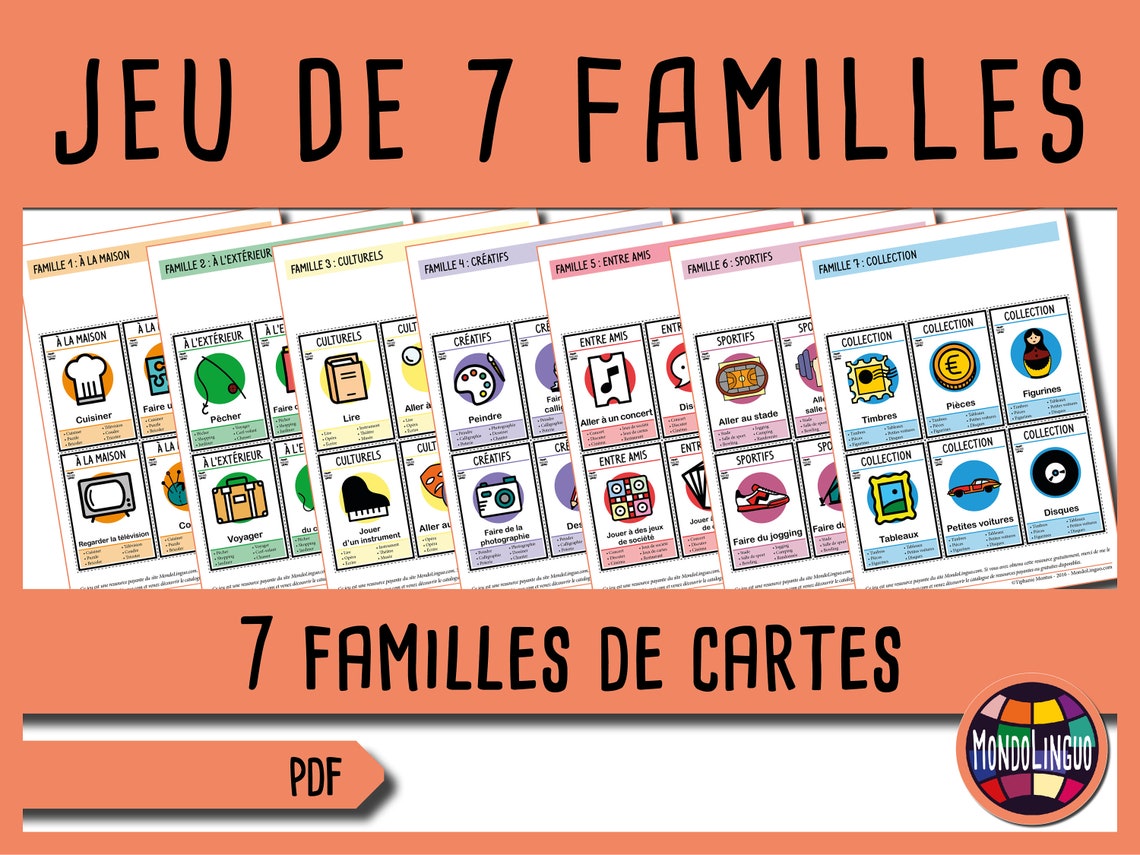 Printable 7 families card game about hobbies French version - Etsy España