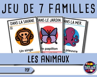 Printable 7 families card game about animals - French version