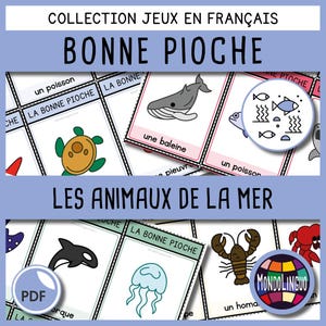 Jeu de cartes - Bonne pioche - Jeu à imprimer - Animaux de la mer -  Version française