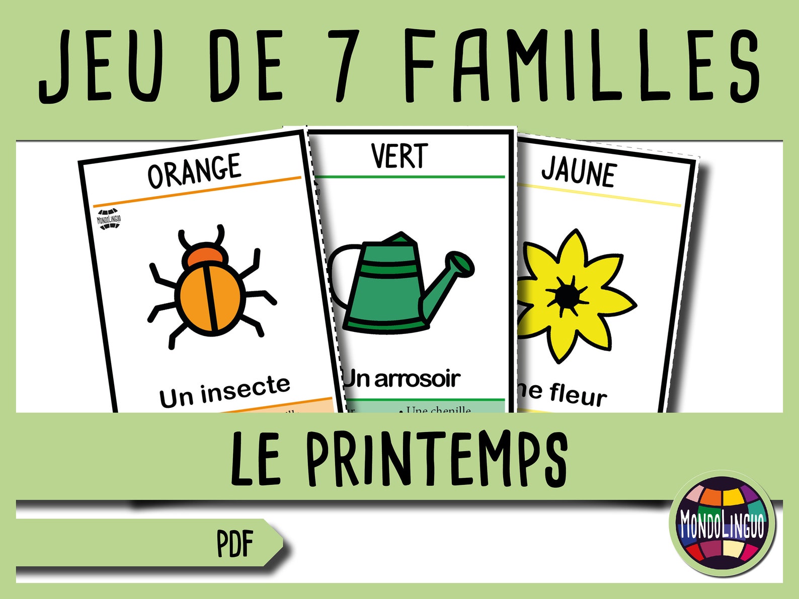 Printable 7 families card game about spring and colours - Etsy España