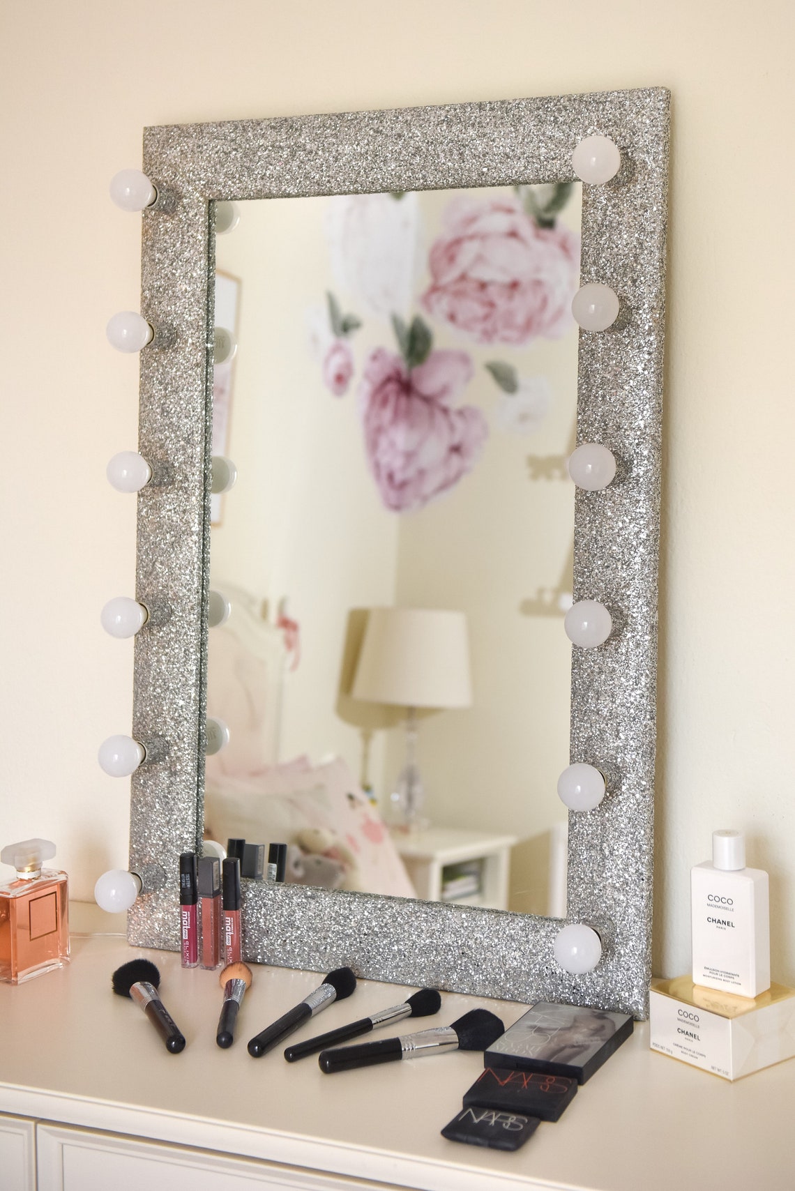 Glitter Vanity Mirror Silver Etsy