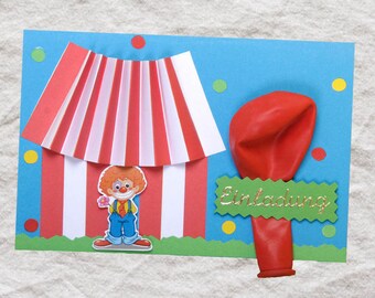 Einladungskarte Zirkus Clown, 5er Packung