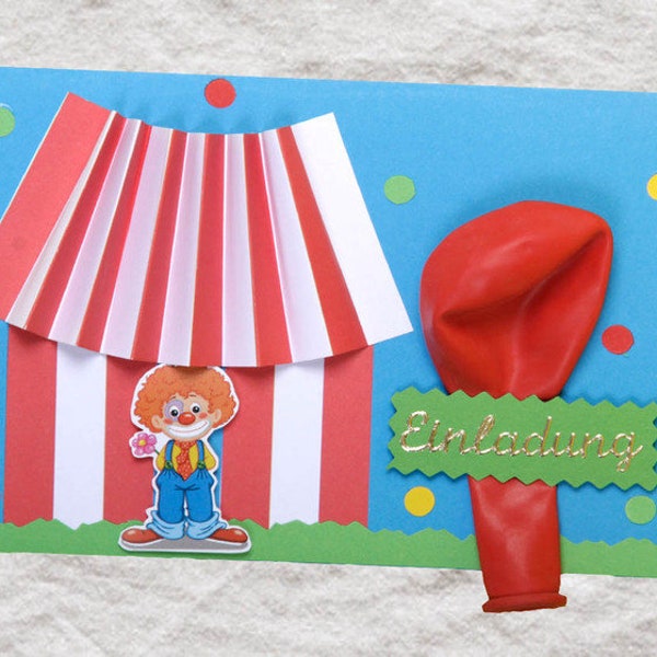 Einladungskarte Zirkus Clown, 5er Packung