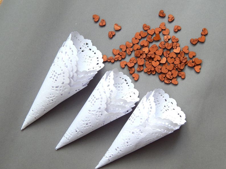 50 small confetti cones. Small Toss Cones.Wedding petal cones Confetti,Wedding cones,Paper Cones,Wedding Paper Cones,Petal Toss Cones image 3