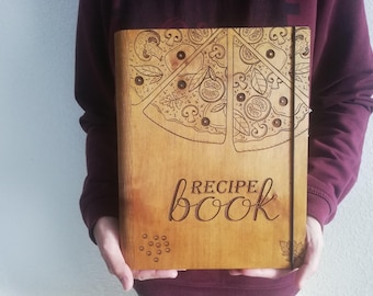 Livro de receitas de madeira, livro de receitas personalizado, presente para esposa