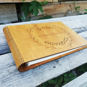 Family photo album, Wooden Photo Album, 5th Anniversary Gift, Personalized Wedding Photo Book, Memory Book for Couples, Birthday Gift