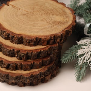 Decoración de boda - Rodajas de madera natural de 0.39 pulgadas con discos  de troncos de corteza de árbol, círculos redondos de madera para