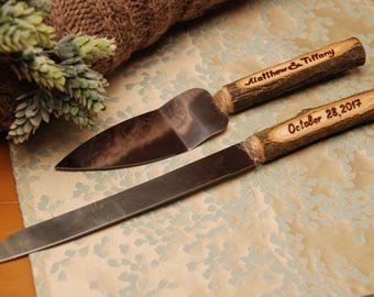 Cake knife set Wedding knife set Cake serving set Wedding cake server Wedding cake knife Rustic wedding Personalized server Wedding gift