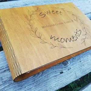 Family photo album, Wooden Photo Album, 5th Anniversary Gift, Personalized Wedding Photo Book, Memory Book for Couples, Birthday Gift