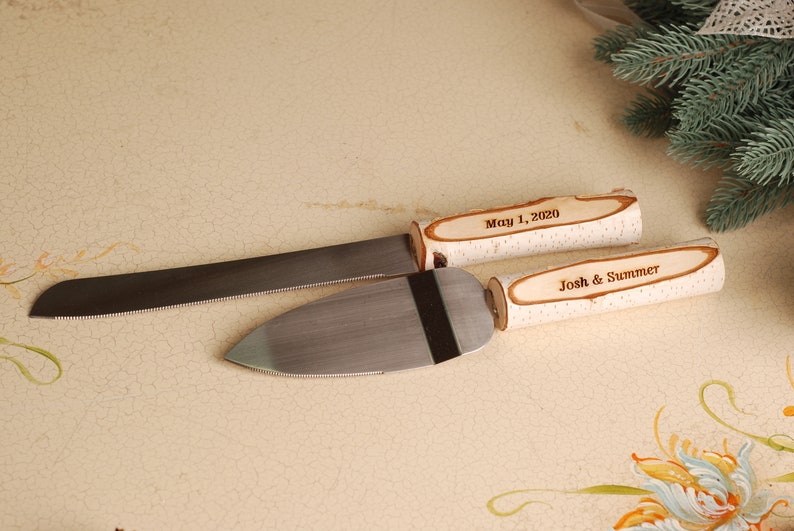 Rustic Serving Set Cake Serving Knife Wedding Cake Servers Etsy