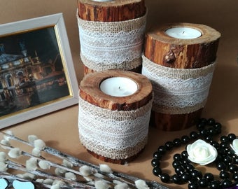 Wood Candle holder. Wood Tea Light. Set of 3 pcs. Wooden candleholder. Rustic Candle Holder.Rustic tealight. Candlesticks wood