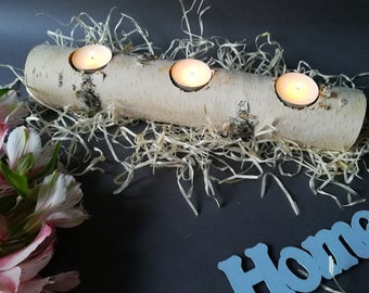 Wooden Candle Holder. Wood tea lights. Rustic home candle. Log candle holder with tealight. .Wood log candle holder.Holder tealight.