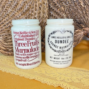 Antique Milk Glass Dundee Jam Jars by James Keiller & Son LTD set of 2