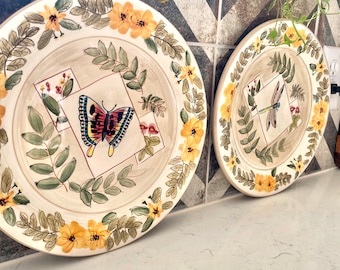 Hand Painted Dragon Fly and Butterfly Plates