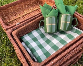 Vintage Range Rover Picnic Basket with Original Mugs, Blanket, and Napkins