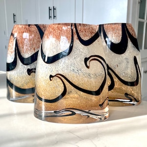 Murano Style Brown Bubble Vases with Brown Wave Like Swirls