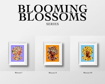 Limited Edition Blooming Blossoms Print Set: Surreal Afro Melanin Flower Art (11x14) | Set of 3 Prints