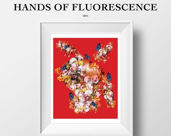 LIMITED EDITION: Hands Of Fluorescence | 8.5x11 & 11x14 Print | Surreal Artwork | Wall Art Decor | Black Art | Melanin Art | Flower Art