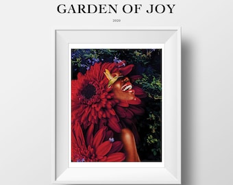 LIMITED EDITION: Garden Of Joy | 8.5x11 Print | Surreal Artwork | Wall Art Decor | Black Art | Melanin Art | Flower Art