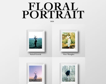 Floral Portrait Print Set: Surreal Minimalist Art (8.5x11) | Set of 4 Prints