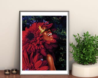 Limited Edition Garden Of Joy Print: Surreal Black Art Melanin Flower Portrait (8.5x11)