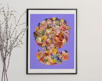 Blossom I Limited Edition Print: Surreal Afro Melanin Flower Art (11x14in)