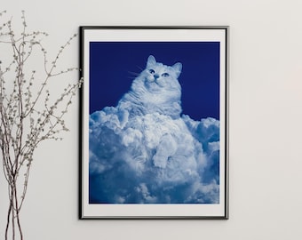 Cumulus Cat Limited Edition Print: Surreal Cloud Cat Art (11x14in)