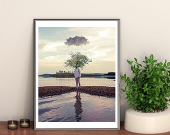 Limited Edition Flourishing Overcast Print: Surreal Abstract Tree Nature River Art (8.5x11)