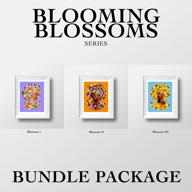 LIMITED EDITION: Blooming Blossoms Series Bundle Package Three 11x14 Prints Surreal Artwork Flower Art Afro Art Decor Black Art image 1