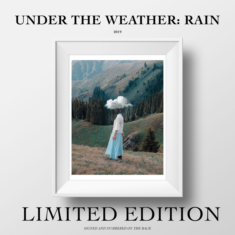 LIMITED EDITION: Under The Weather Rain 11x14in Print Surreal Artwork Wall Art Decor Minimal Art Cloud Art image 1