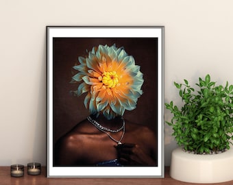 Limited Edition Beaming Blossom Print: Surreal Black Art Melanin Flower Portrait Art (8.5x11)