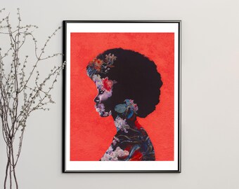 Rebel Limited Edition Print: Floral Silhouette Red Surreal Black Art (11x14)