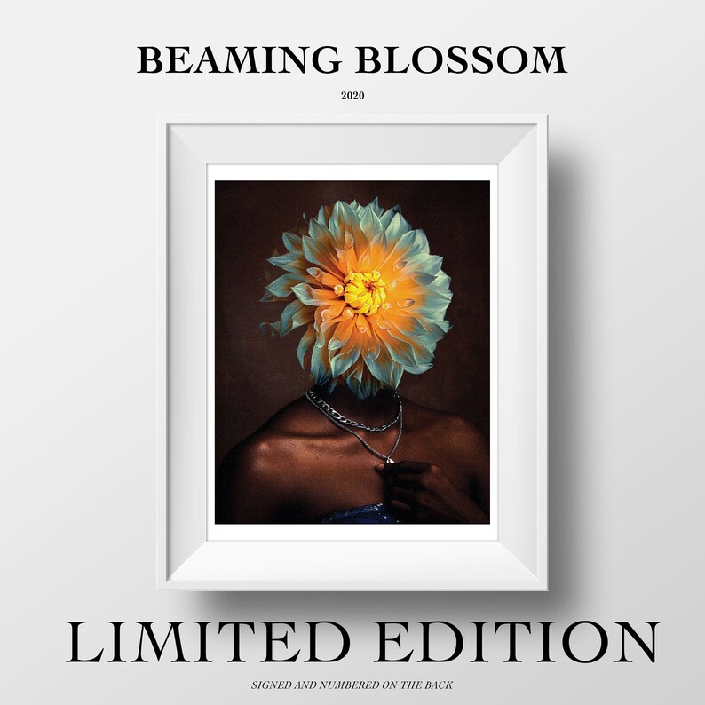LIMITED EDITION: Beaming Blossom 8.5x11 Print Surreal Artwork Wall Art Decor Black Art Melanin Art Flower Art image 1